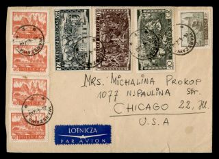 Dr Who Poland To Usa Vintage Multi Franked Air Mail C125624