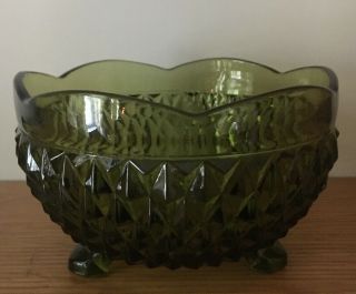 Vintage Indiana Diamond Avocado Green Glass Footed Candy Dish Rose Bowl