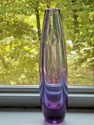Vintage Mcm Art Deco Purple Glass Vase 9 " - Very Solid