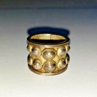 Vintage 925 Sterling Silver Wide Band Ring W/ball Designs Size 5.  5 Mexico