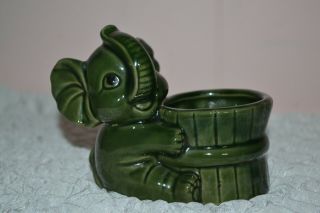 Vintage Lucky Elephant Ceramic Planter Green Ring Trinket Holder Small Cute
