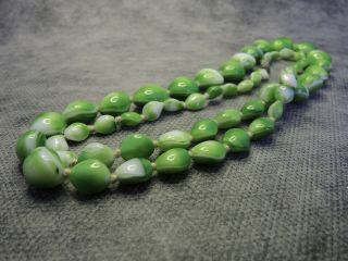 Vintage Czech Bohemian Green Glass Graduated Bead Necklace Knotted