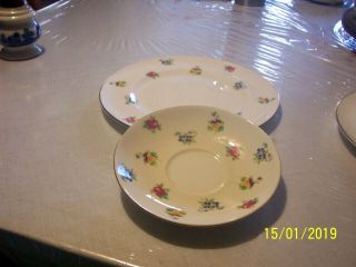 Vtg Crown Bone China Staffordshire China Rose Pansy 1 Saucer And Lunch Plate