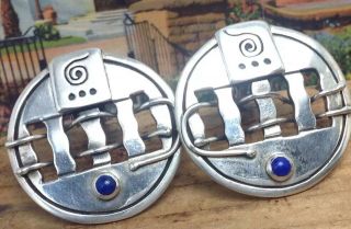 Vintage Taxco Mexico Sterling Silver Lapis Lazuli Modernist Earrings 19.  5g.  (e5)