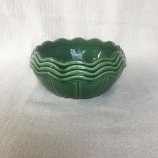 Vintage Mccoy Usa Pottery Green Planter Bowl Ruffled Edge Round Bowl - Exc