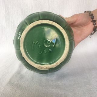 Vintage McCoy USA Pottery Green Planter Bowl Ruffled Edge Round Bowl - Exc 5