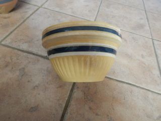 Vtg Mccoy Pottery Yello Ware Mixing Bowl With Cobalt Blue & White Bands