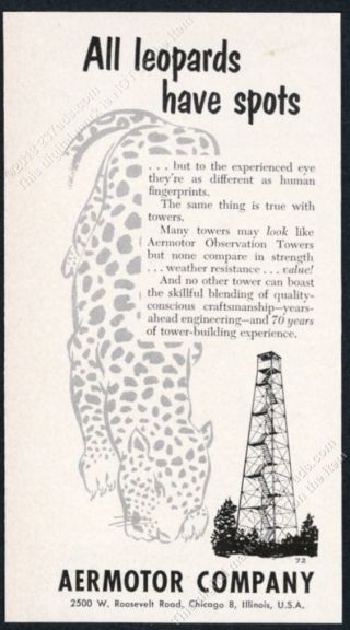 1958 Fire Ranger Lookout Tower Leopard Art Aermotor Vintage Trade Print Ad