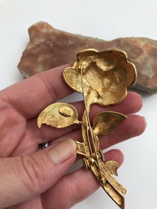 Vintage Signed Nolan Miller Gold Tone Pave Silver Rhinestone Flower Brooch Pin 5