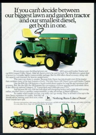 1984 John Deere 430 420 650 750 Tractor Riding Lawn Mower Photo Vintage Print Ad