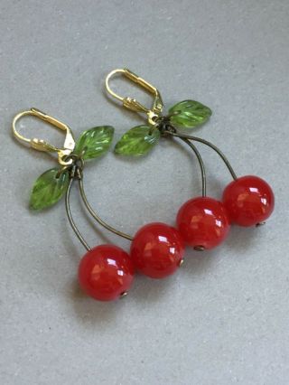 1940s 1950s 1960s Rockabilly Vintage Style Glass Cherry Earrings