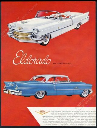 1956 Cadillac Eldorado Convertible Blue Seville Coupe Car Vintage Print Ad