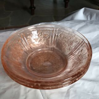 3 Vintage Depression Glass Federal Sharon/cabbage Rose Pink 6 " Cereal Bowls