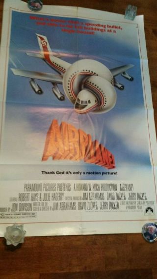 Airplane 1980 Folded Vintage Movie Poster Leslie Nielson 27 X 41