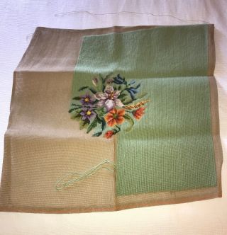 Vintage Pre - Worked Unfinished Needlepoint Tapestry - Floral Aprox 23” X 23”