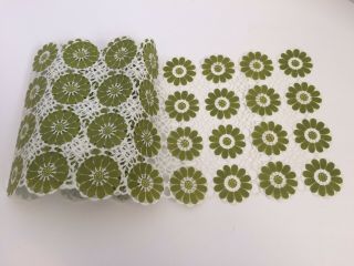 Pair 2 - Vintage 60s 70s Daisy Table Runners Green Flower Plastic Wipe -