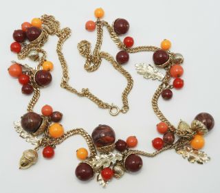 Vintage Gold Tone Chain With Acorn And Leaf Dangles