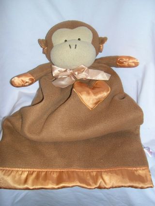 Vintage Dakin Brown Monkey Lovey Plush Security Blanket 23 " Satin Edge Heart