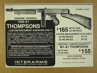 1976 Thompson 1928 - A1 Submachine Gun Photo Interarms Vintage Print Ad