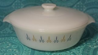 Vintage Fire King Round Covered Casserole Dish With Lid Candle Glow 1 1/2 Qt