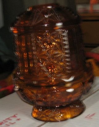 Vintage L.  E.  Smith Hobstar Amber Art Glass Fairy Lamp Candle Holder Lqqk