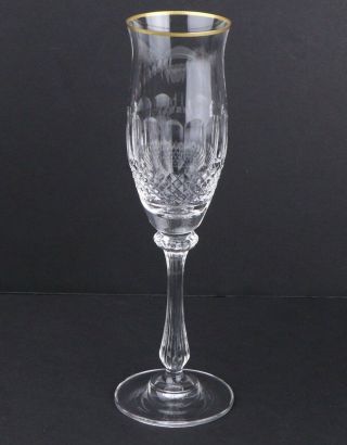 1 Vintage Mikasa Gold Crown Cut Crystal Champagne Flutes Goblets Glasses Gold