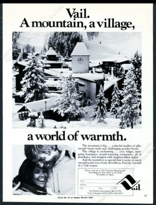 1975 Vail Colorado Ski Area Clock Tower Bridge Photo Vintage Print Ad