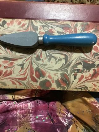 Vintage Scissor Sharpening Stone On Turquoise Blue Wood Handle Carborundum