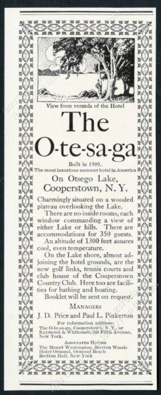 1911 The Otesaga Hotel Otsego Lake Cooperstown York Vintage Print Ad