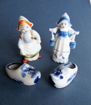 Vintage Porcelain Dutch Figurines And Delft Shoes 1940 