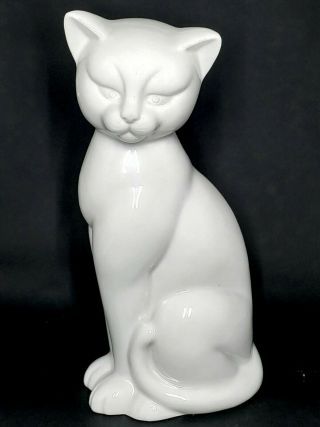 Vintage Sitting White Porcelain Cat,  Made In Japan,  Perfect,  8 “ Tall