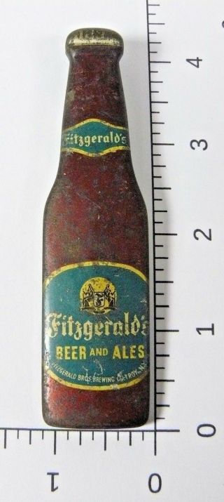 Vintage FITZGERALD ' S Beers And Ales Metal Bottle Shaped Over The Top Opener MUTH 2