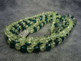 Vintage Czech Bohemian Green Faceted Glass Bead Necklace