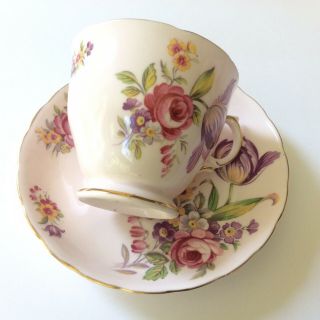 Teacup & Saucer Montrose Tuscan English Bone China England Vintage Pink Hue