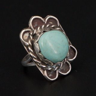 Vtg Sterling Silver - Navajo Braided Turquoise Flower Ring Size 4.  5 - 6.  5g