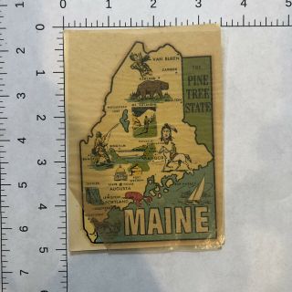 Maine Luggage Sticker Decal Window Cling State Points Of Interest Map Vintage