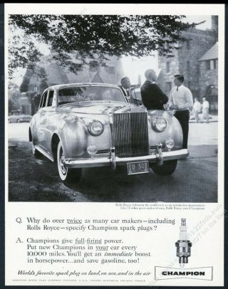 1958 Rolls Royce Car Photo Champion Spark Plugs Vintage Print Ad
