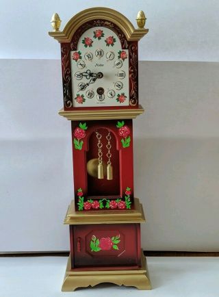 Vtg,  1950s Keller West German Miniature Grandfather Clock W/ Key & Box Roses