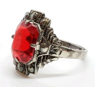 Vintage Signed Sterling Silver Faceted Glass Gemstone Art Deco Adjustable Ring