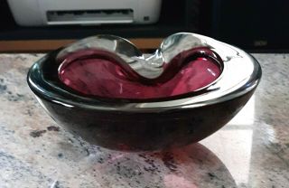 Vintage Murano Venetian Glass Purple & Clear Bowl Dish - Italy