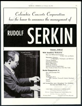 1941 Rudolf Serkin Photo Piano Recital Tour Booking Vintage Print Ad
