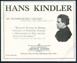 1927 Hans Kindler Photo Cello Recital Tour Booking Vintage Trade Print Ad