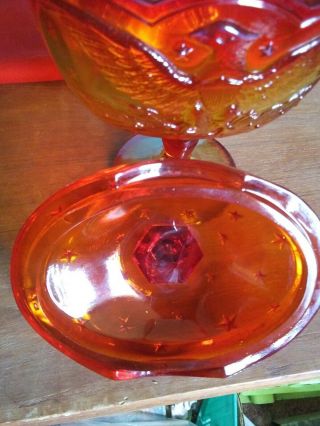 Vintage Lidded Candy Dish Lid LE Smith Glass Amberina American Eagle & Stars 4