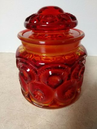 Vintage L.  E.  Smith Moon And Stars Red Amberina Glass 5 " Canister With Lid