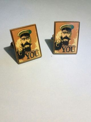 Fabulous Vintage Your Country Needs You Brass/ Enamel Cufflinks