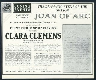 1926 Clara Clemens In Joan Of Arc Nyc Theatre Promo Vintage Print Ad Mark Twain