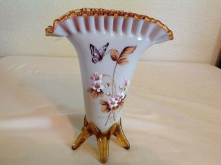 Vintage Gold Crest Fan Vase With Gold Feet About 8.  5 " Tall