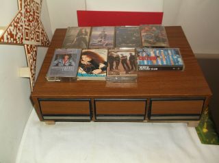 Vintage Faux Wood 42 Cassette Tape Holder - 3 Drawer Storage Case Retro / Tapes