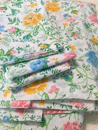 Vintage Jc Penney Percale Queen Sheet Juliet Floral Spring With Pillowcases