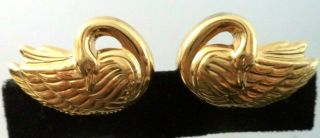 Stunning Vintage Estate Gold Tone Swan Bird 1 1/8 " Post Earrings G746y